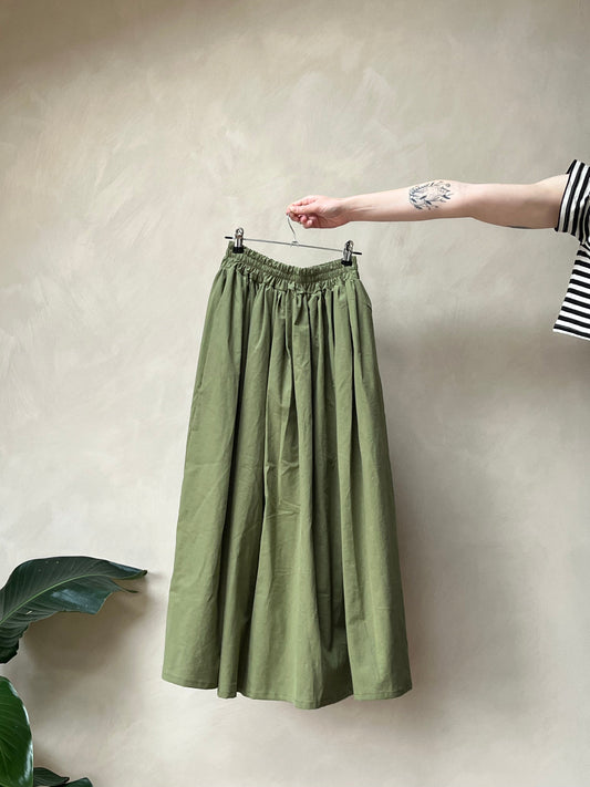 olive green midi skirt