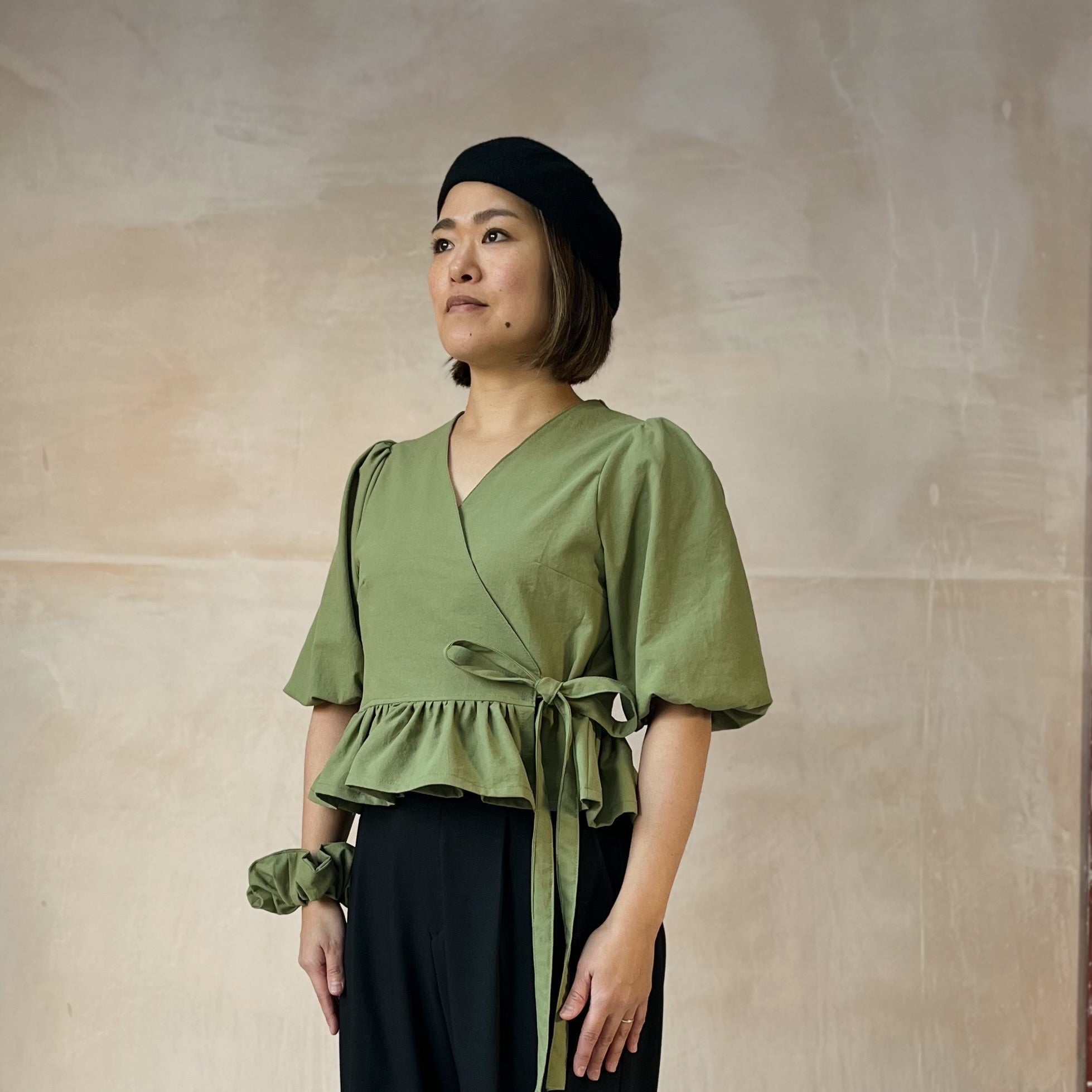 Sample - Olive Green Heather Wrap Blouse Size S