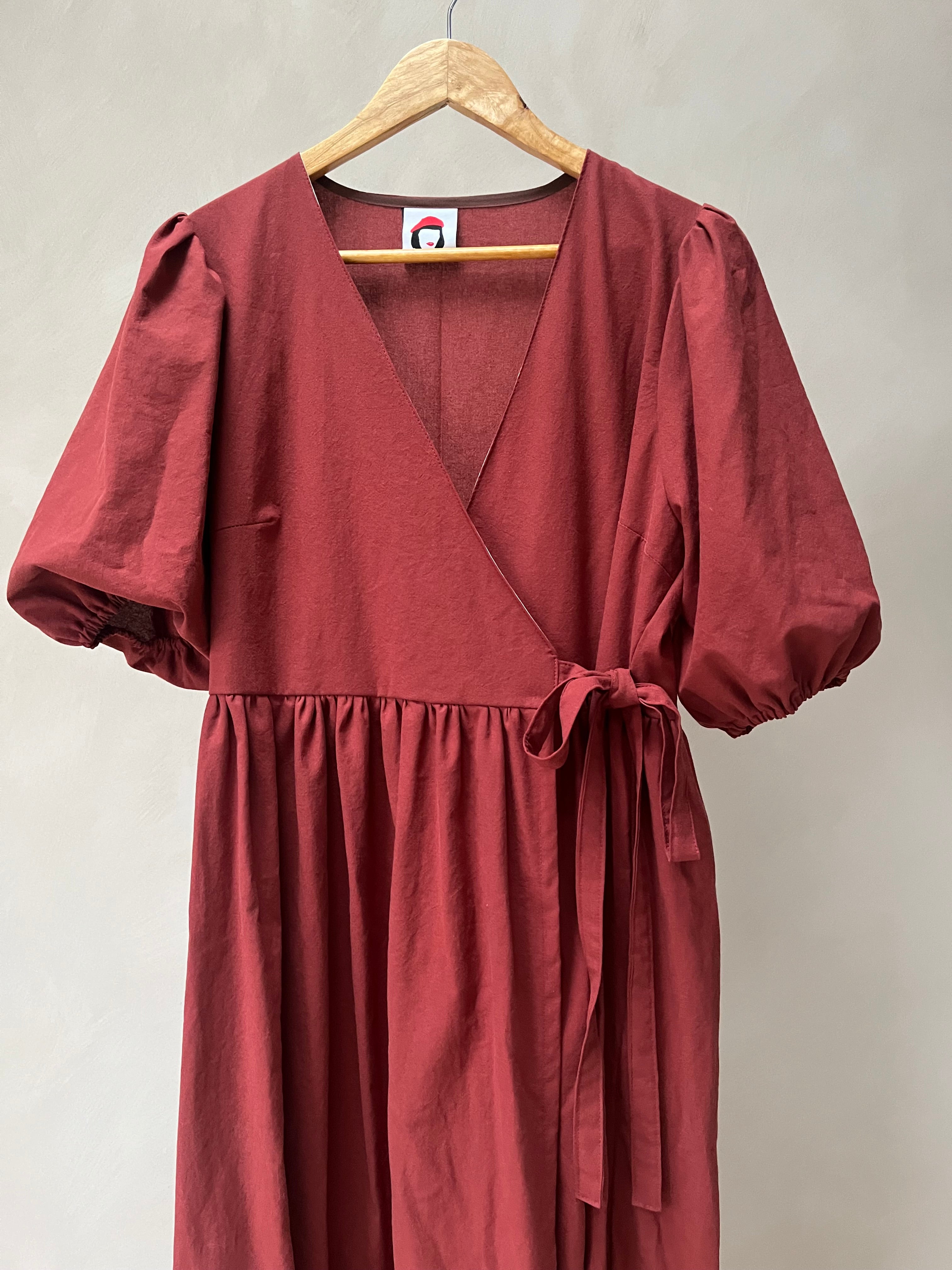 Sample - Red Sandalwood Heather Wrap Midi Dress Size M