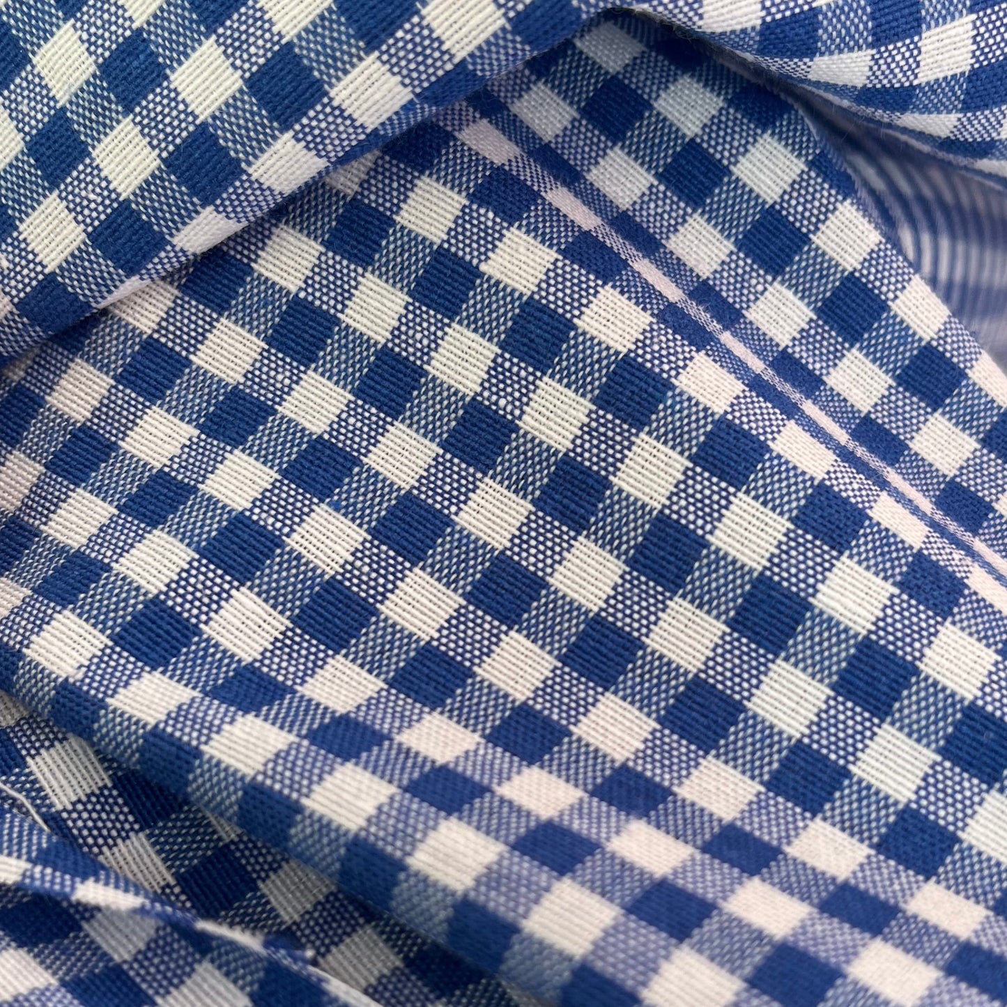 Close-up of blue and white checkered fabric