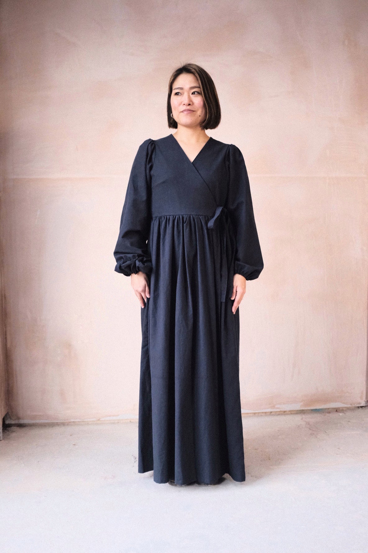 Sample - Navy Blue Heather Wrap Midi Dress Size S