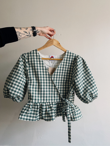 *Limited Edition* Heather Wrap Blouse in Red Gingham Deadstock Cotton