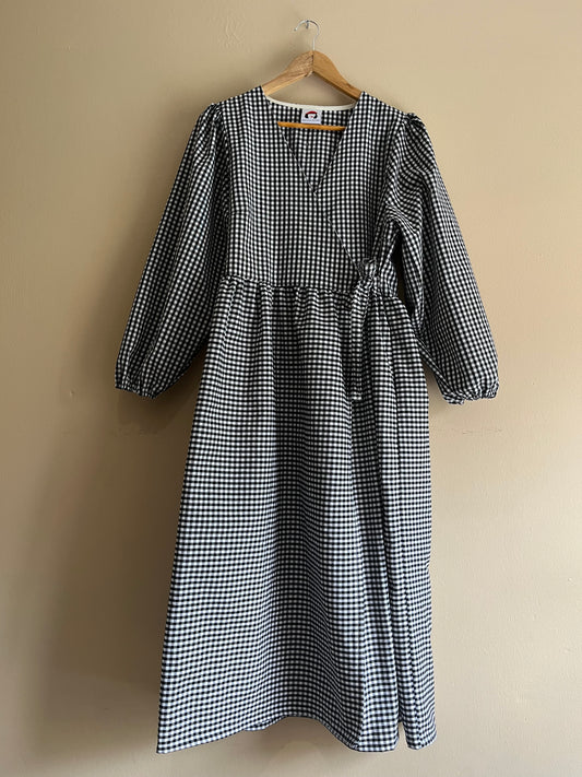 Handmade Heather Wrap Dress in Black Gingham Size L 14/16