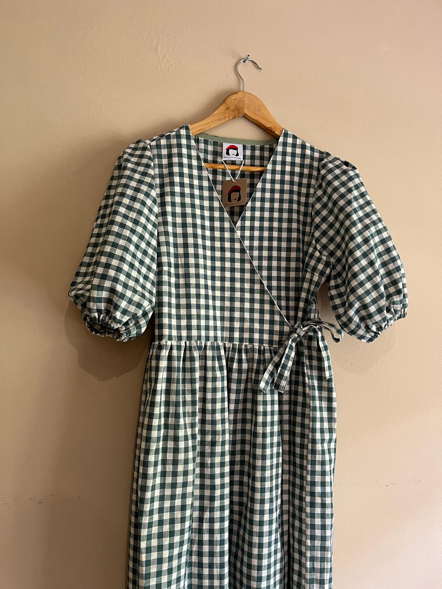 Heather wrap dress in green gingham