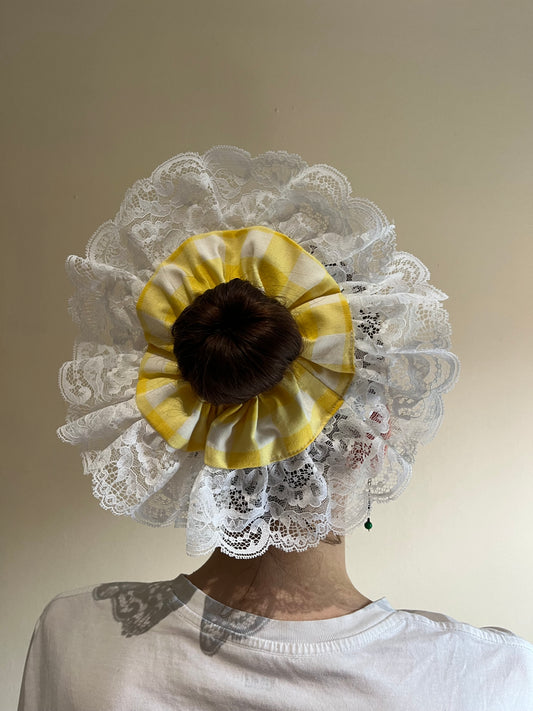 Statement Frilly Scrunchie - Yellow Gingham Lace