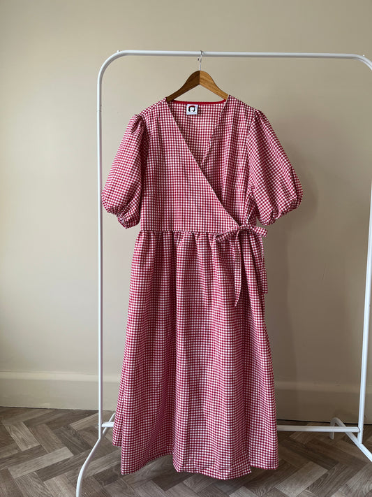Handmade Heather Wrap Dress in Red Gingham Size XXL 22-24