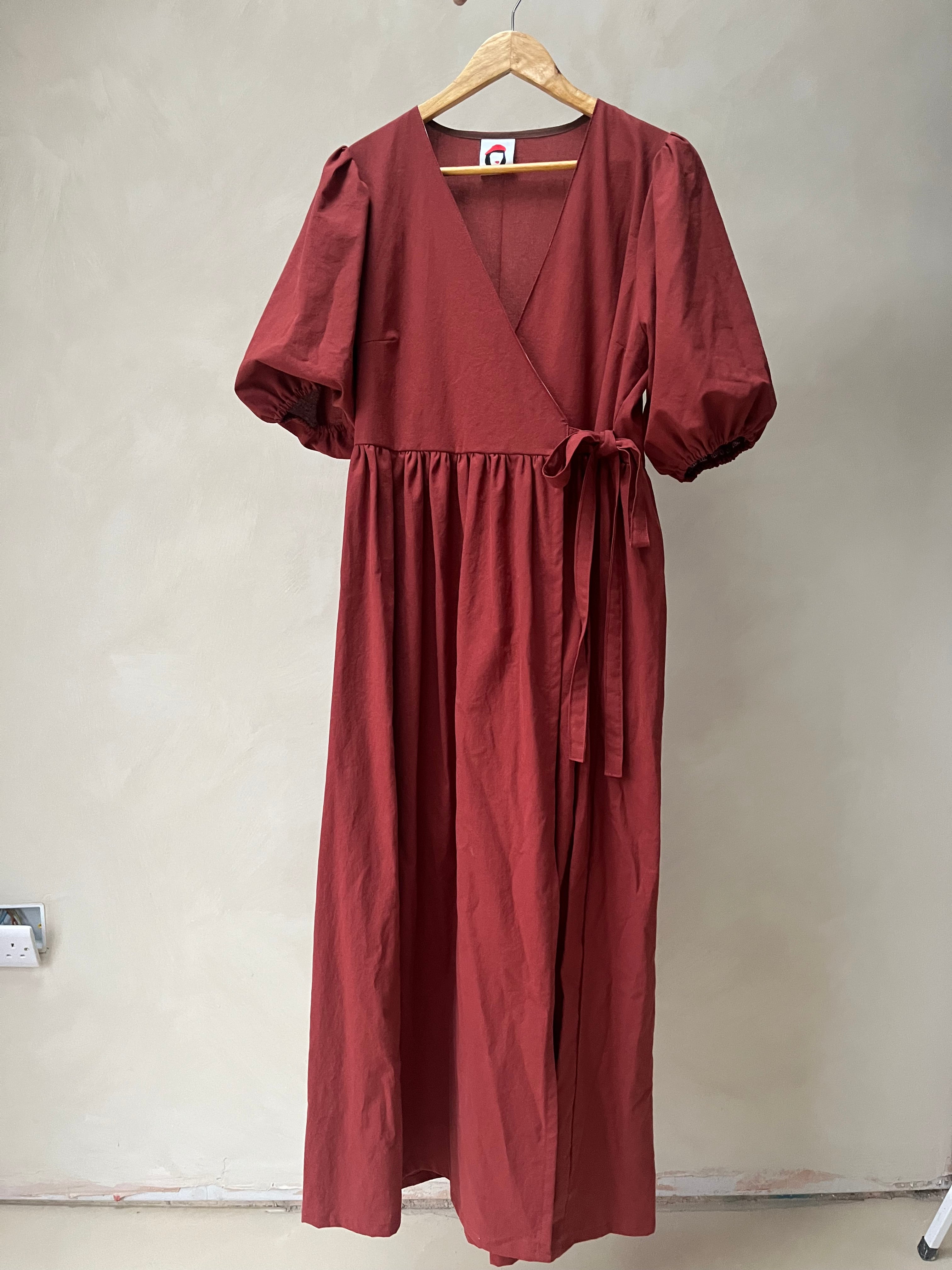 Sample - Red Sandalwood Heather Wrap Midi Dress Size M
