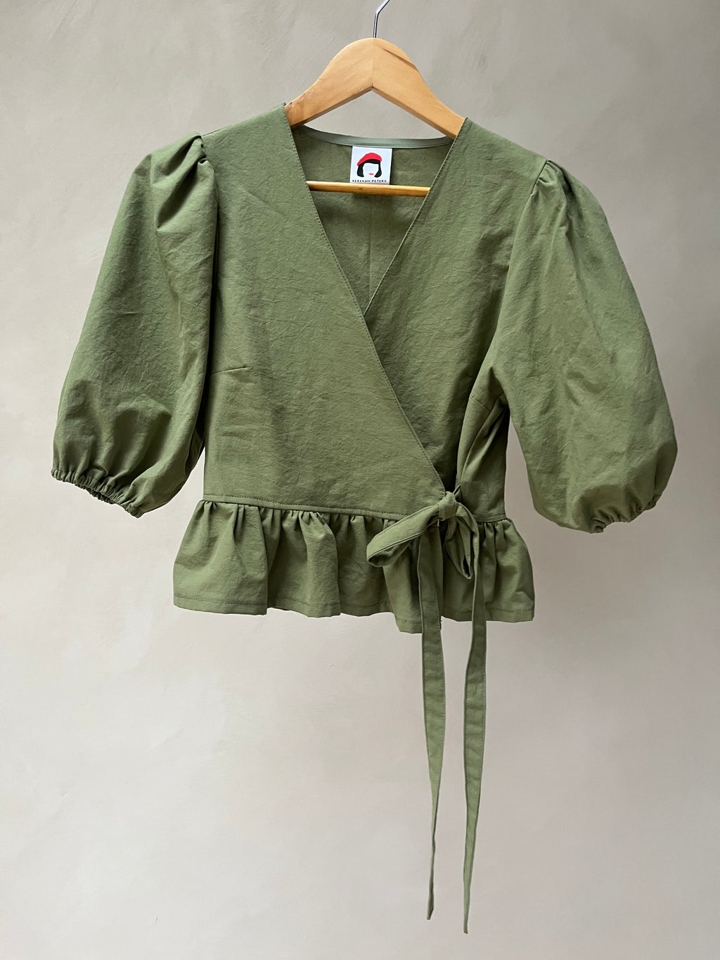 Sample - Olive Green Heather Wrap Blouse Size S