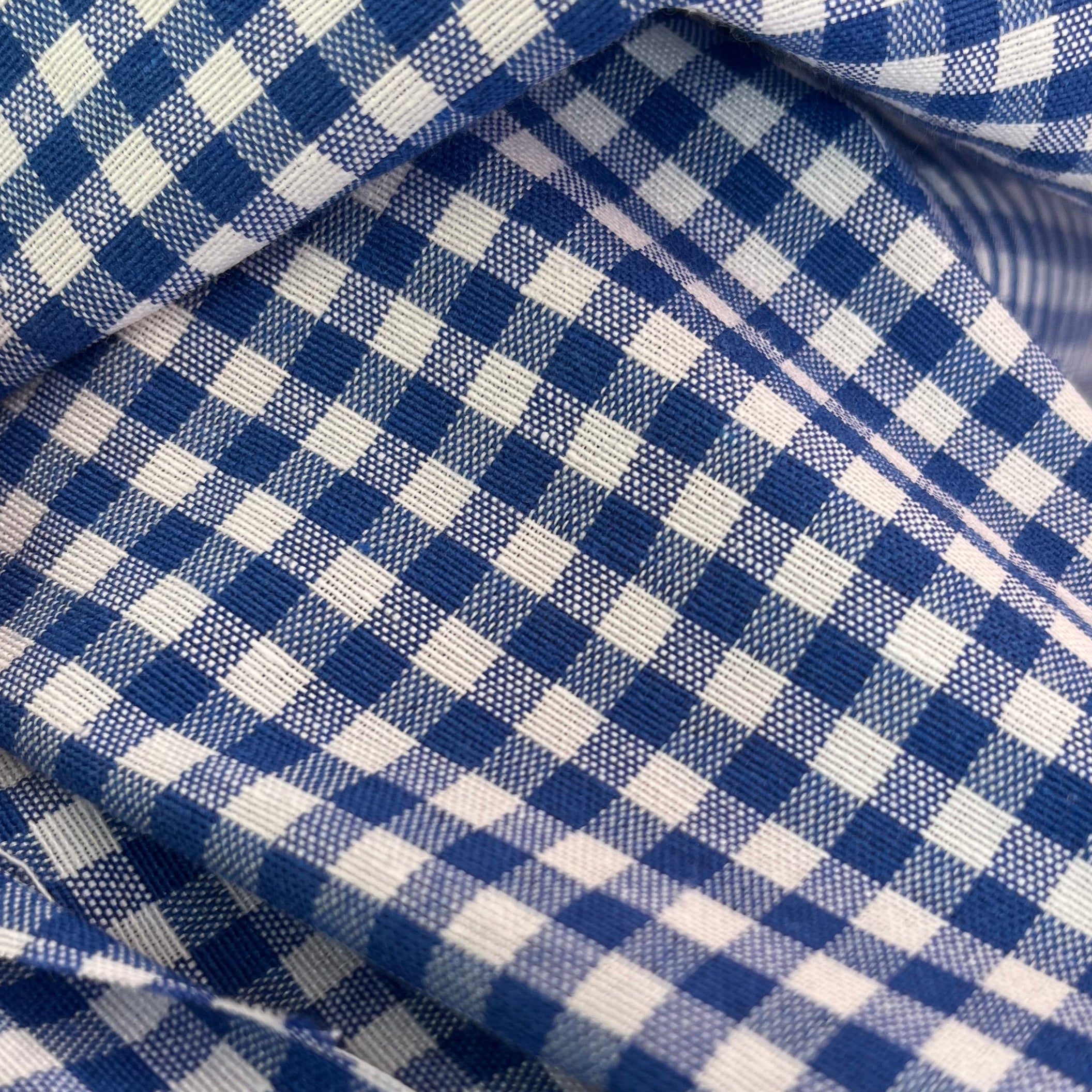 Close-up of blue and white checkered fabric