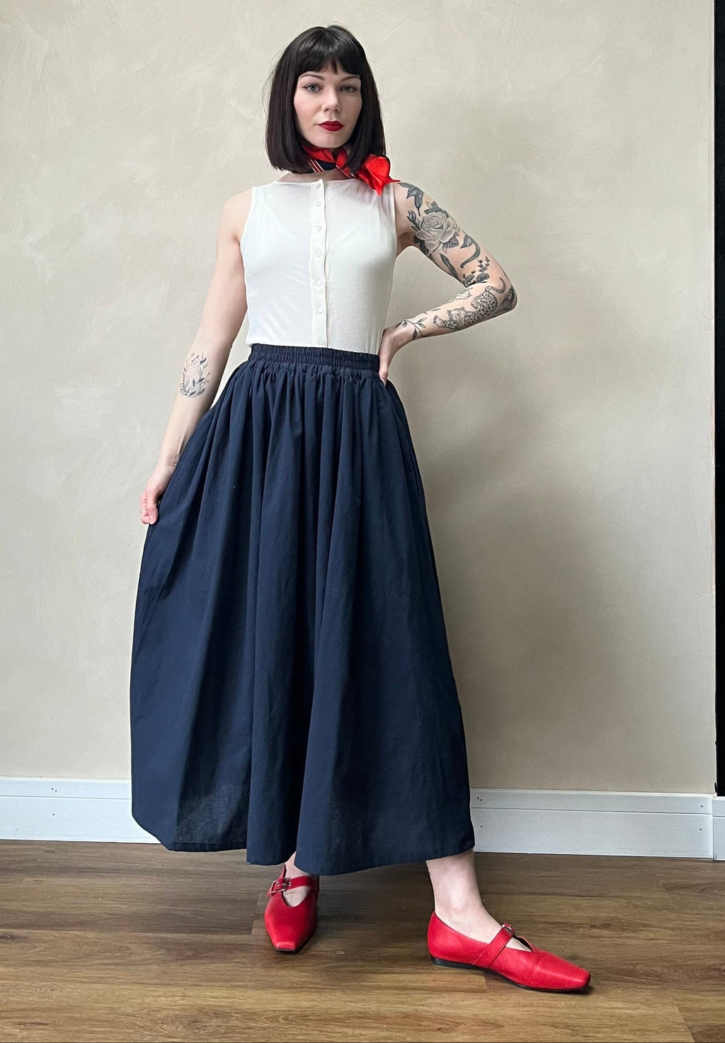 handmade navy blue cotton skirt