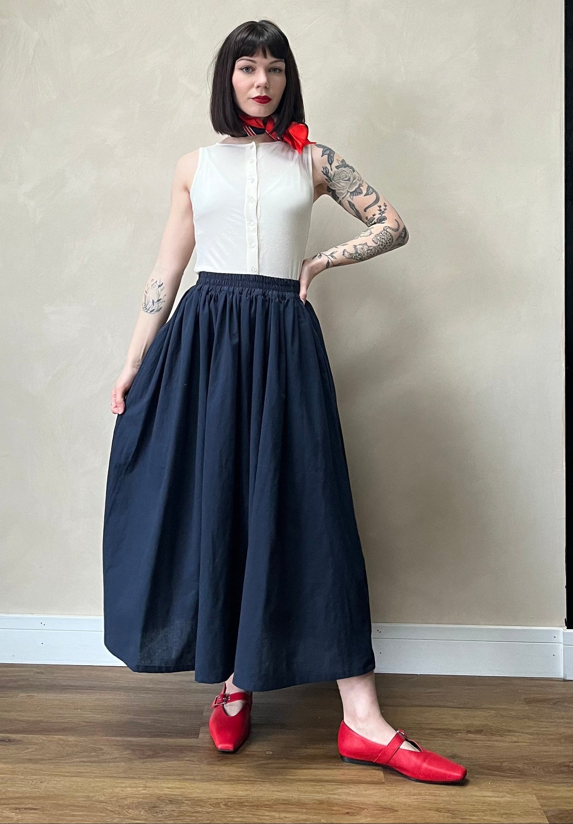 handmade navy blue cotton skirt